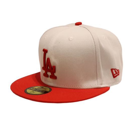 White & Red LA Snapback Cap – Classic Flat Brim